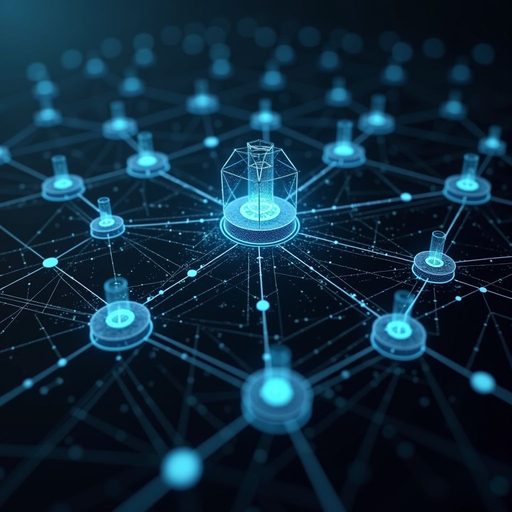 Visual representation of distributed network topology showing multiple interconnected nodes sharing blockchain data across decentralized infrastructure