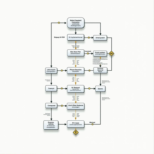 Detailed flowchart illustrating the complete governance process from proposal submission through community discussion, voting period, quorum verification, and implementation stages, with decision points, timelines, and stakeholder interactions clearly marked
