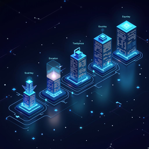 Technology roadmap visualization depicting the evolution of smart contract technology including improvements in scalability, enhanced security measures, better user interfaces, and integration with artificial intelligence and Internet of Things devices